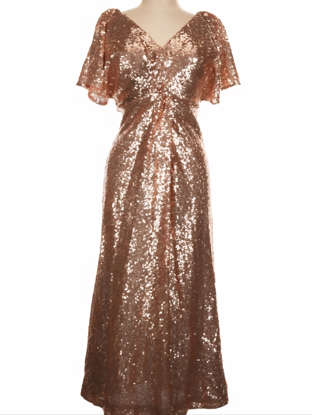 REVELRY Flutter Sleeve Sequin Gown in Rose Gold SIZE 12